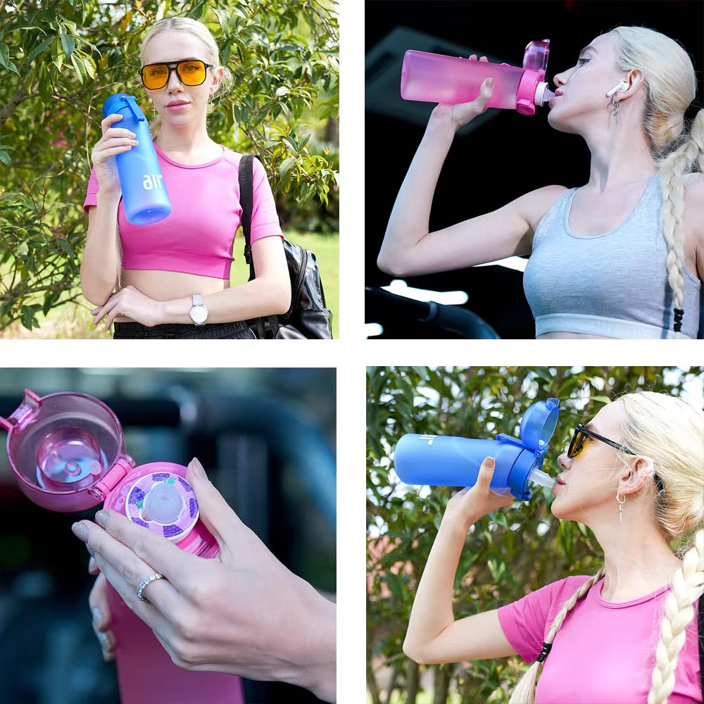 1Pc Air Water Bottle with 1Pc Random Flavor Pods Portable Transparent with Straw Leak Proof Suitable for Outdoor Sports